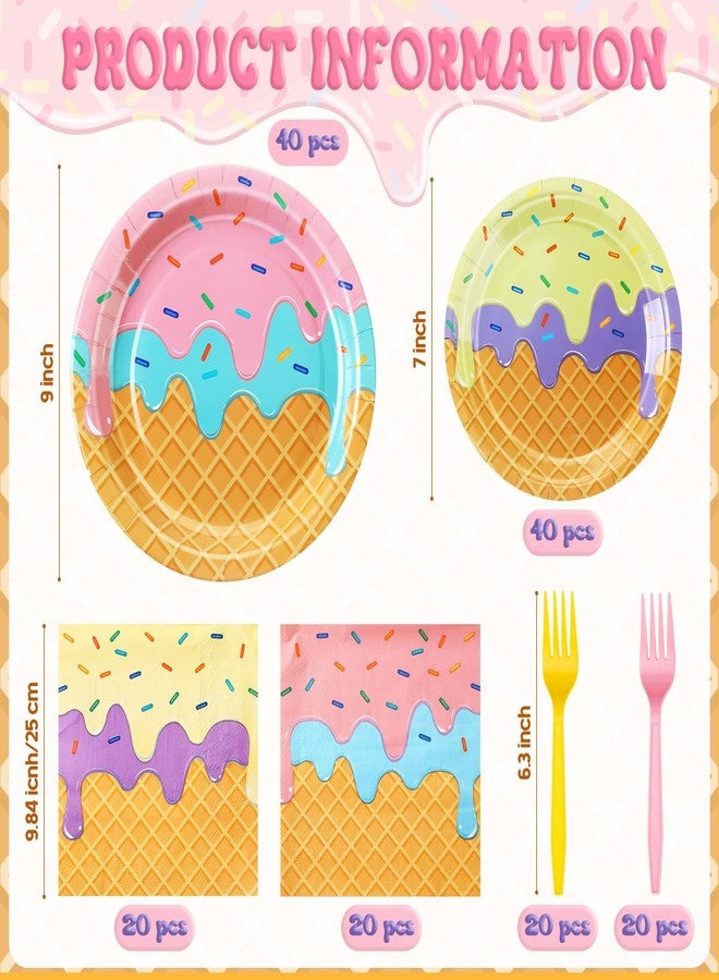Layhit 160 Pcs Ice Cream Party Decorations - Birthday Party Plates, Napkins, Forks Disposable Tableware Set - Sweet Summer Party Supplies - Image 2